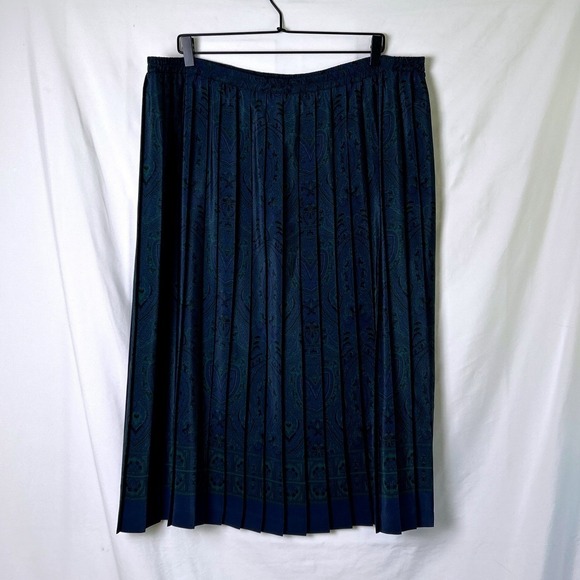 Leslie Fay Dresses & Skirts - Leslie Fay Womens Vintage Paisley Pleated Midi Skirt Size 16 Navy Blue Green